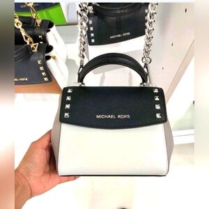 Michael Kors MK Karla Black Studded White Mini Convertible Crossbody Purse Bag